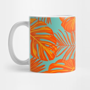 Orange and Turquoise Tropical Leaves Mug